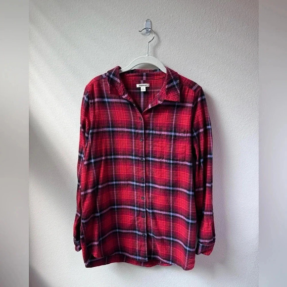 Goodthreads Plaid Flannel Button-Down - red, blue, and purple, size M - Picture 1 of 4